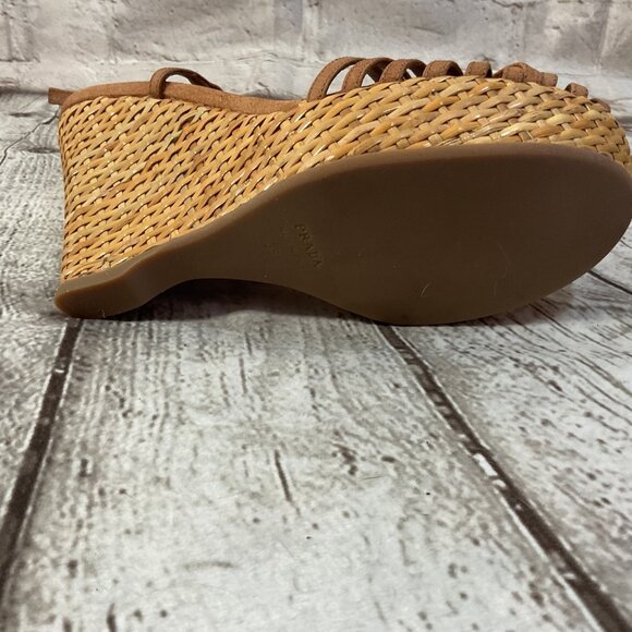 PRADA Tan Wedge Sandals Strappy Design & Woven Platform Sole Sz 8.5 US 38.5 EU - Picture 6 of 9